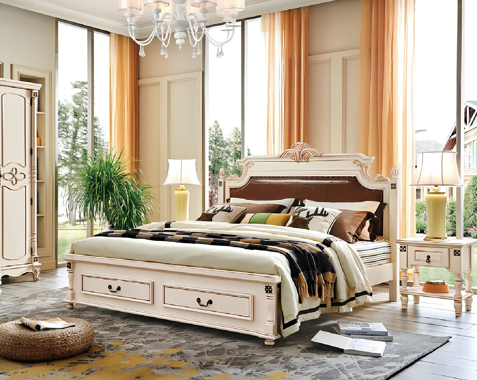 Xlmoebel Holzbett Luxus Barockbett mit Polsterung und Holzverzierungen (1-tlg., Bett), Hergestellt in Europa
