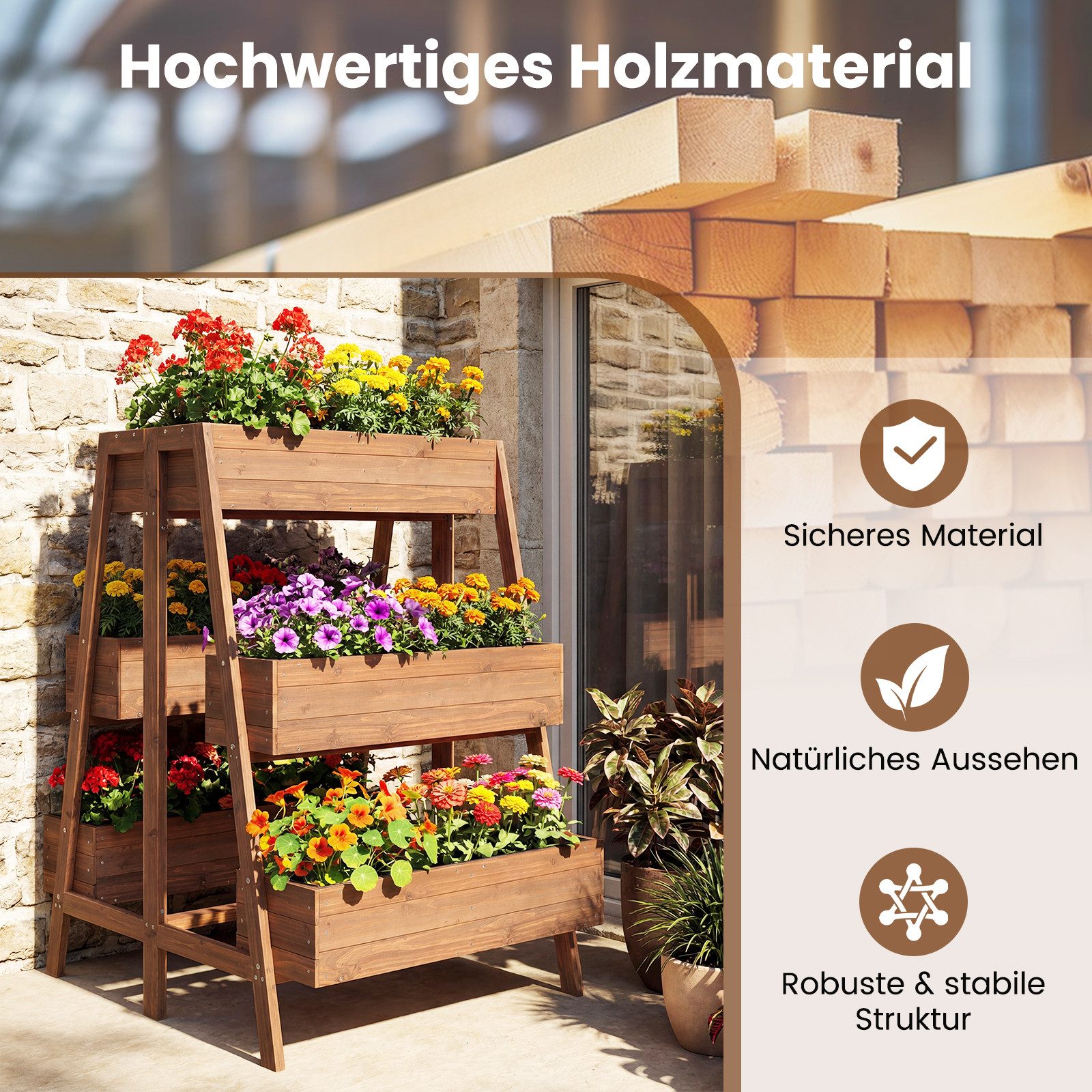 COSTWAY Blumenkasten (1 St), Hochbeet, Blumenbeet mit 6 Pflanzkästen, mehrstufig
