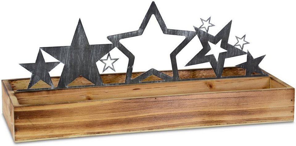 Advent-Tablett WEINBERGER mit Sternensilhouette, RIFFELMACHER Tablett Weihnachtsdeko, & Metall Sternensilhouette, Holz-Tablett Holz, Metall,