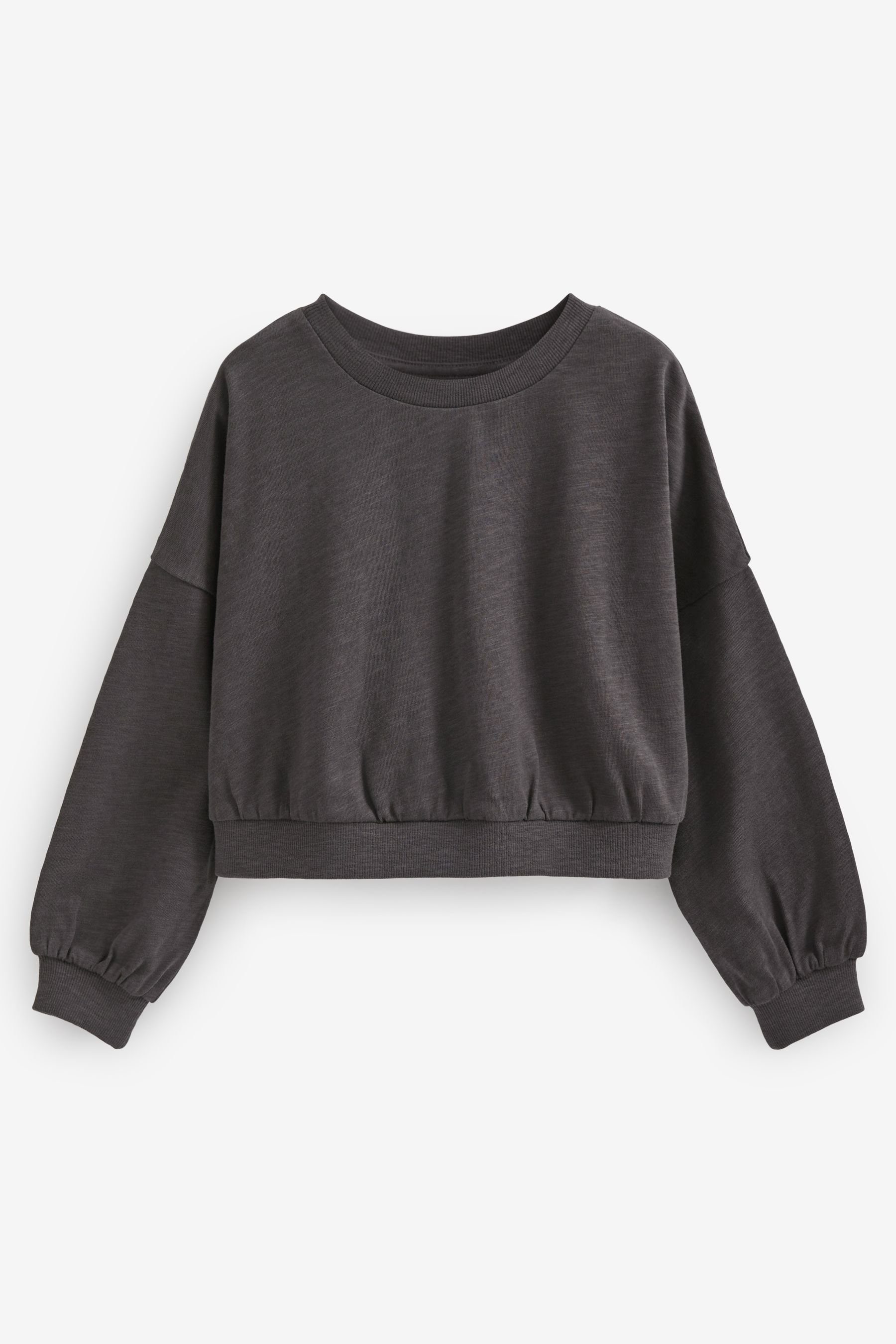 Bündchen mit Grey (1-tlg) Kastiges, langärmeliges Next Sweatshirt Charcoal Langarmshirt