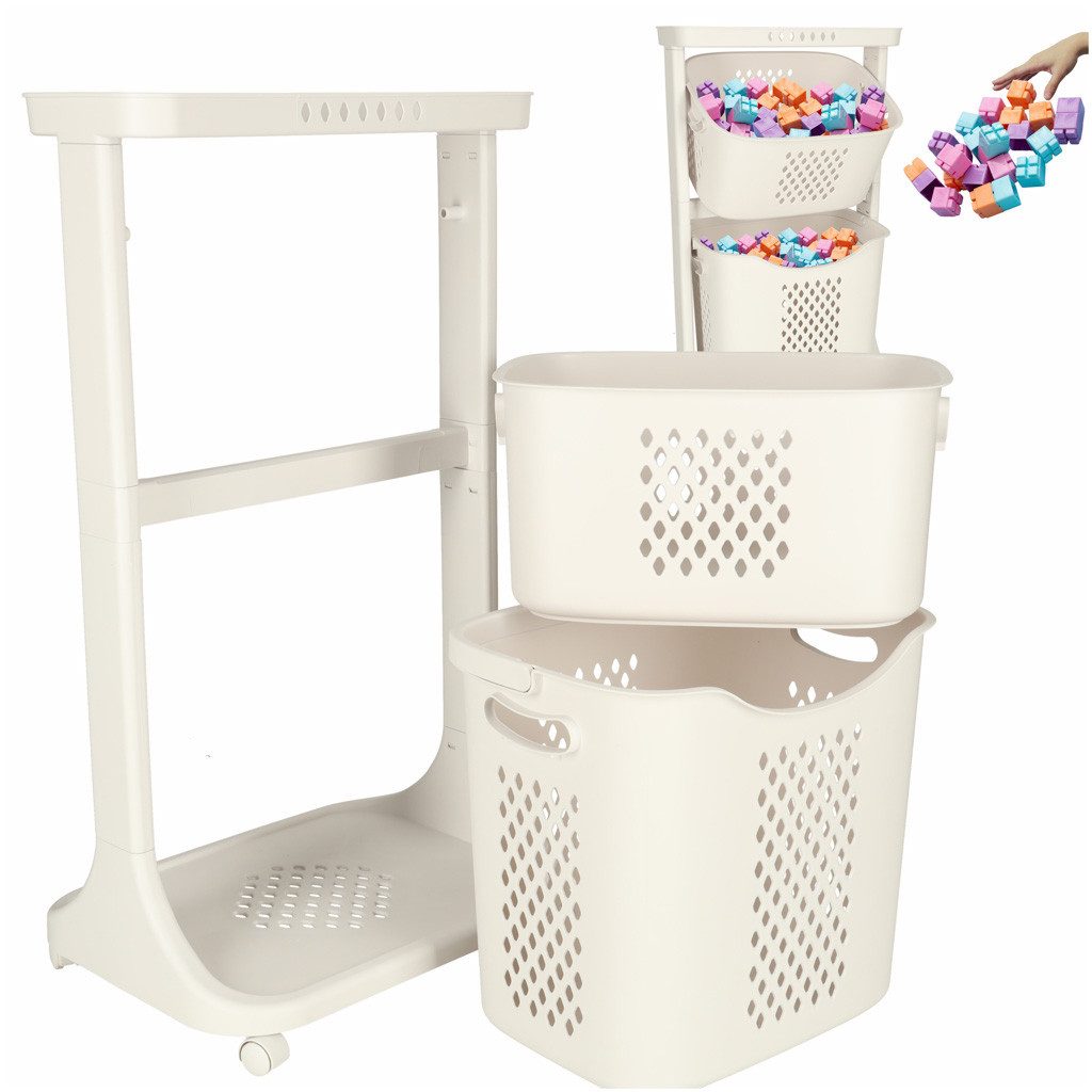 Ikonka Spielzeugtruhe 2-stöckiger Rollwagen Organizer auf Rollen für Spielzeug und Kleidung (Organizer auf Rollen für Spielzeug, Kleidung und Haushaltswaren, 2-stöckiger Rollwagen mit 2 Körben, 4 Rollen praktischem Tragegriff), Mobil, leicht, robust, abwaschbar, stapelbar