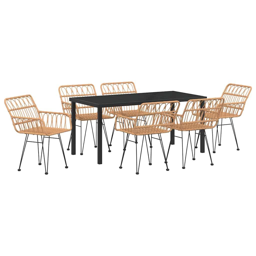 vidaXL Gartenlounge-Set Garten Essgruppe 7 pcs Braun Poly Rattan, (7-tlg)