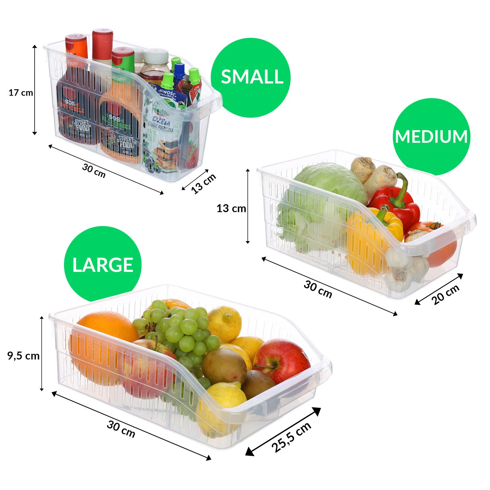 astor24 Aufbewahrungsbox 3er Set Kühlschrank Organizer Aufbewahrungs Box Korb Kiste Vorratsbehä (3er Set, 3 St., 3er Set Kühlschrank Organizer), BPA-frei