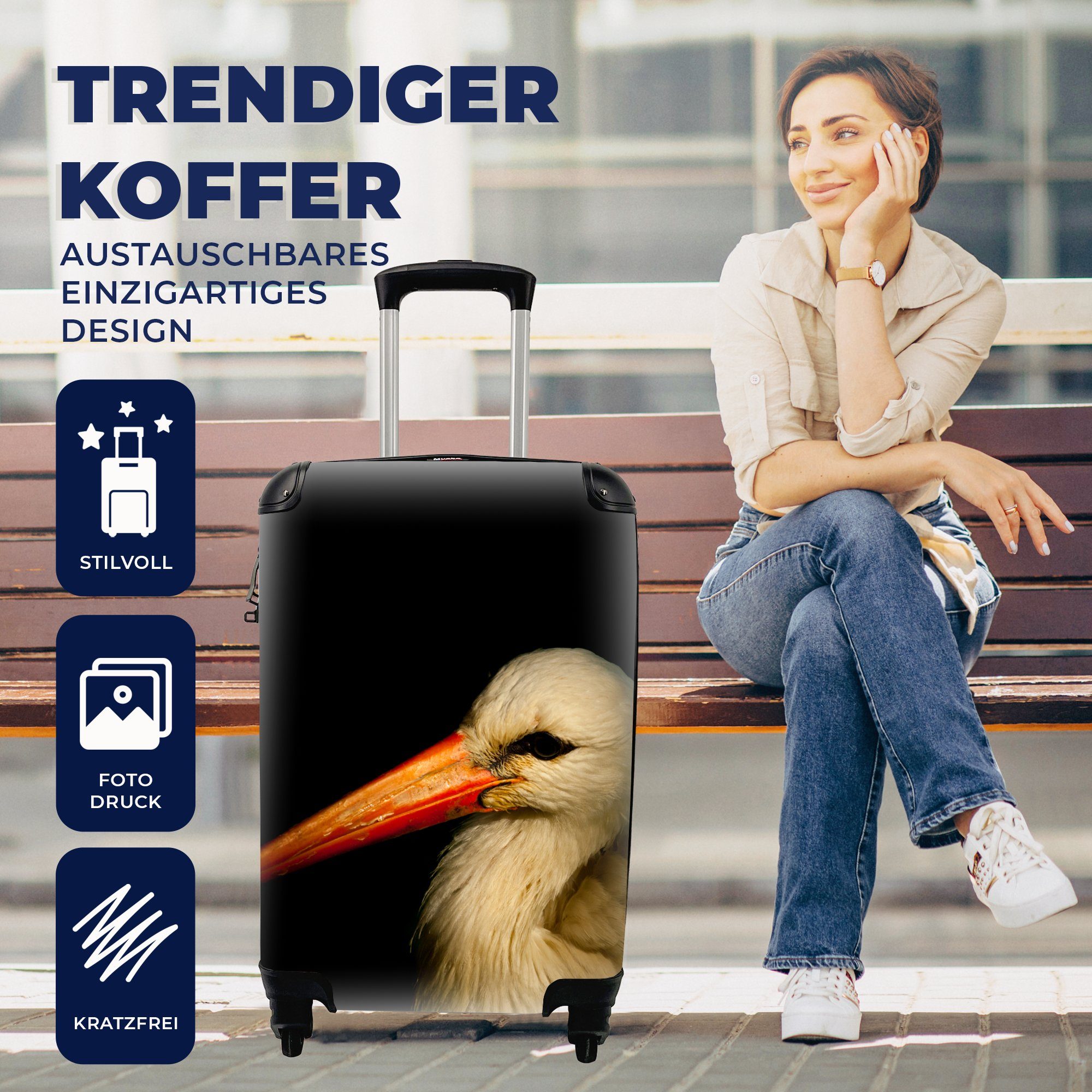- Reisekoffer rollen, 4 mit für Trolley, Handgepäck Schnabel Vogel Ferien, MuchoWow Rollen, Federn, - Reisetasche Handgepäckkoffer