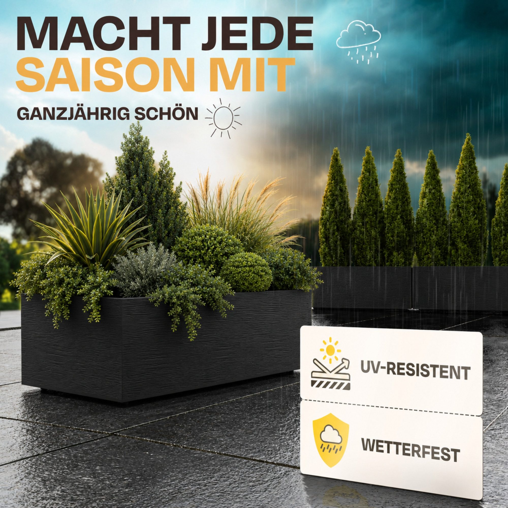 ONDIS24 Pflanzkübel Ondis24 Pflanzkübel Vulkan"Pierre" 100cm graphit, 100x40x40 cm, Volumen ca. 98 L, UV- und witterungsbeständig – Bild 5 von 5