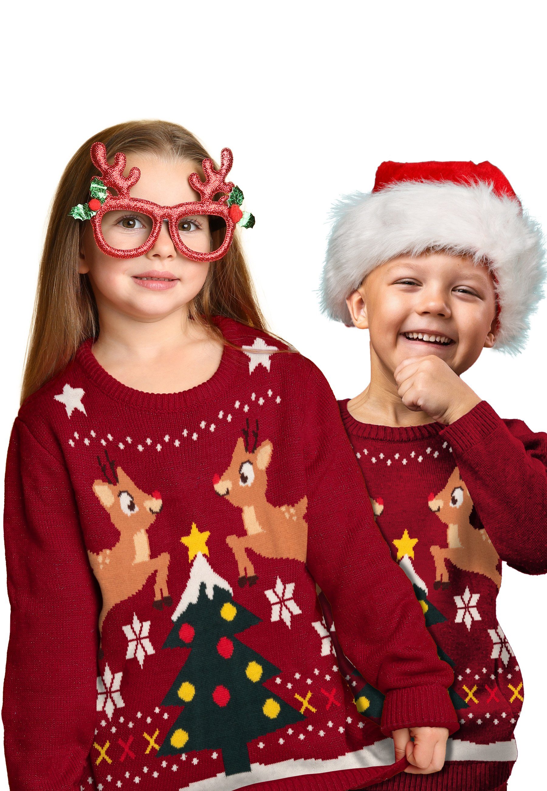 Rot Weihnachtspullover United Weihnachtspullover Sweater Christmas Kinder für - Labels® Ugly Rentiere