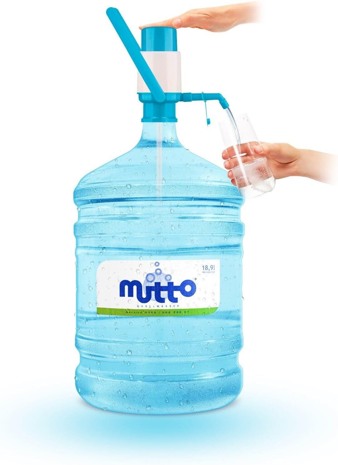 Mutto Trinkwasser Mutto Quellwasser 18,9 Liter mit manueller Handpumpe, 1 x 18,9 l, (Wassergallone mit manueller Handpumpe), inklusive manueller Handpumpe, ohne Strombetrieb