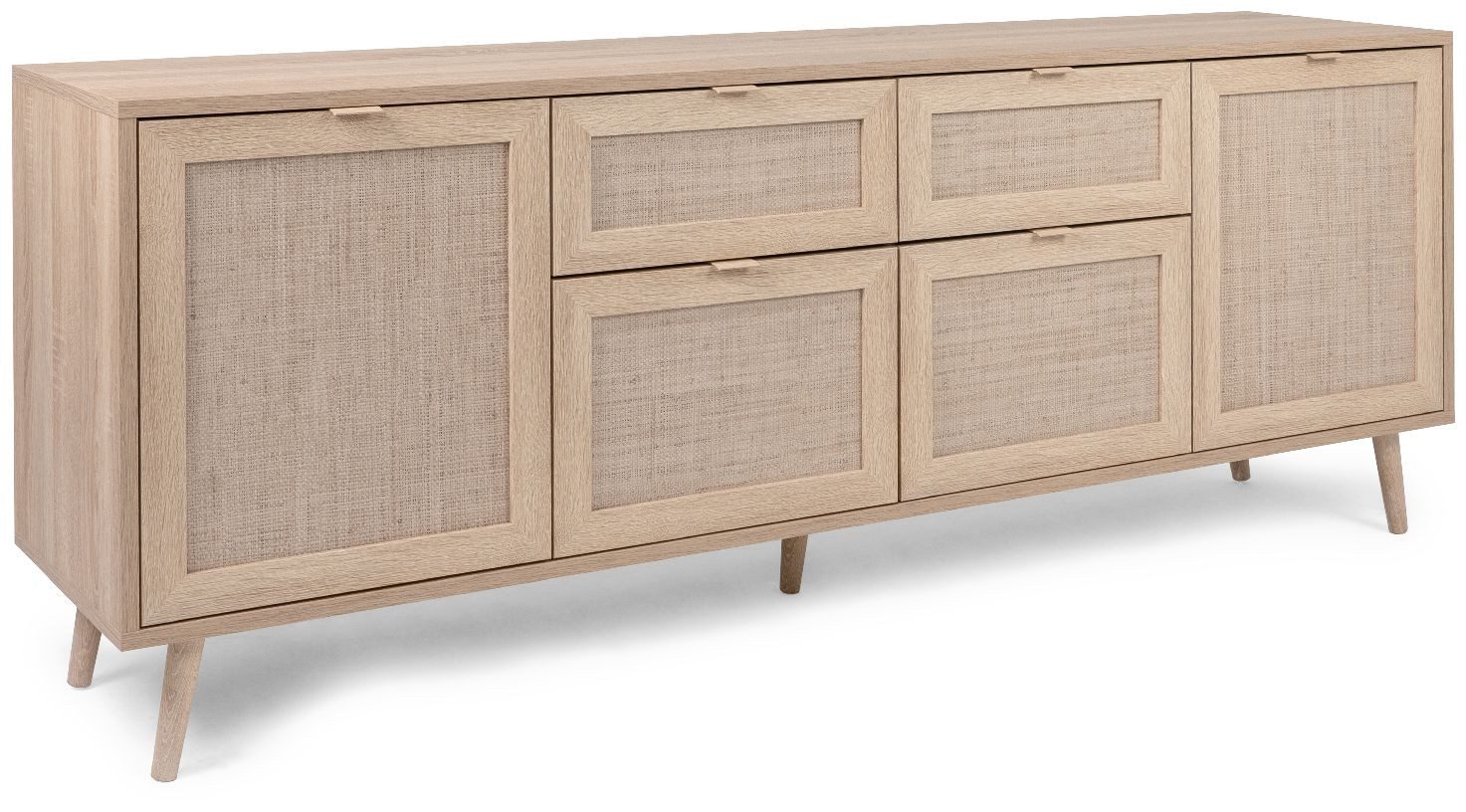 Finori Sideboard, Dekor Sonoma Eiche / Rafia Geflecht, Skandinavisch, 180 x günstig online kaufen