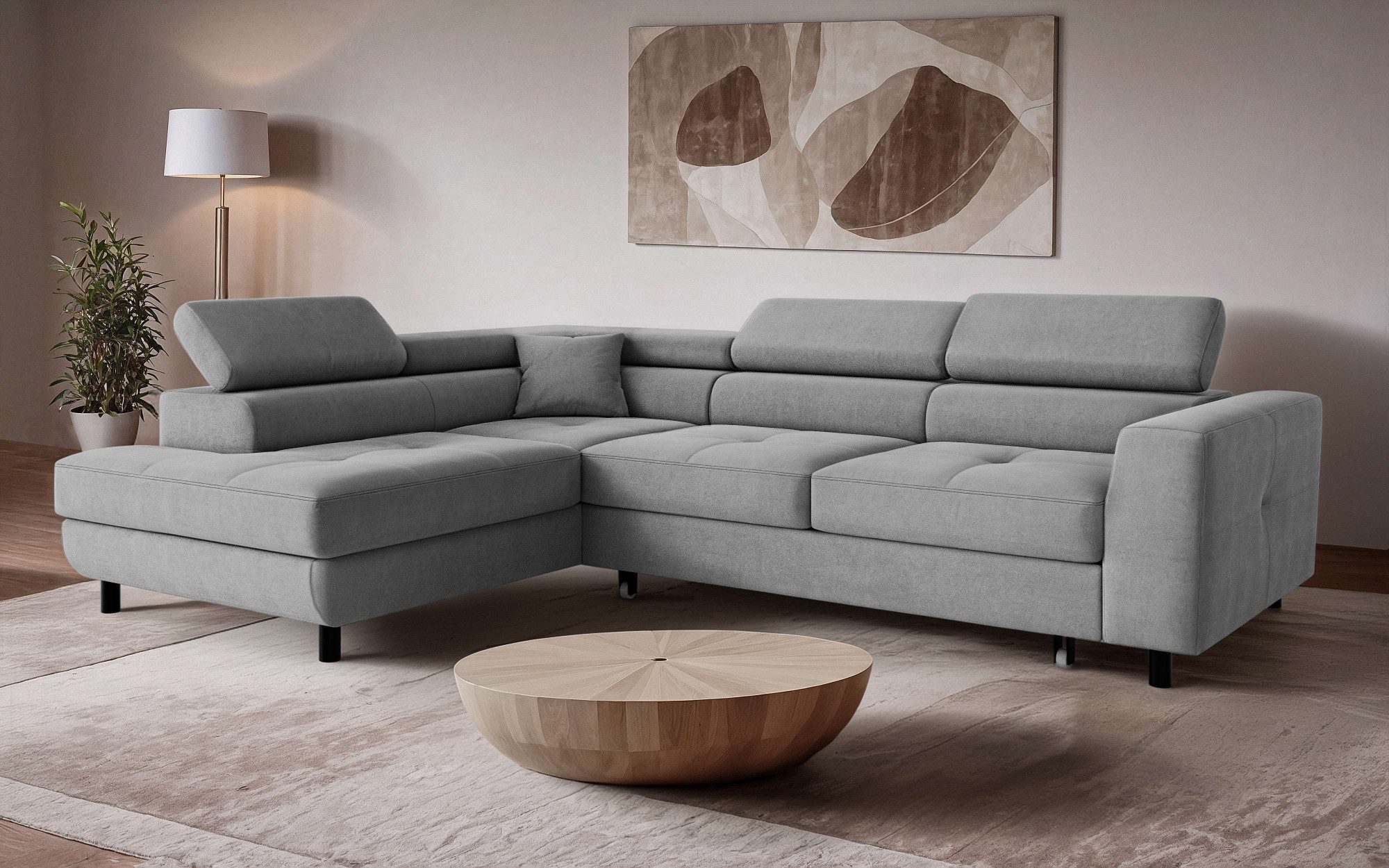 OTTO home Ecksofa AADEN Schlafsofa mit verstellbaren Kopfstützen, B/T/H: 254/199/90 cm, mit Bettfunktion und Bettkasten, Ottomane rechts/links bestellbar
