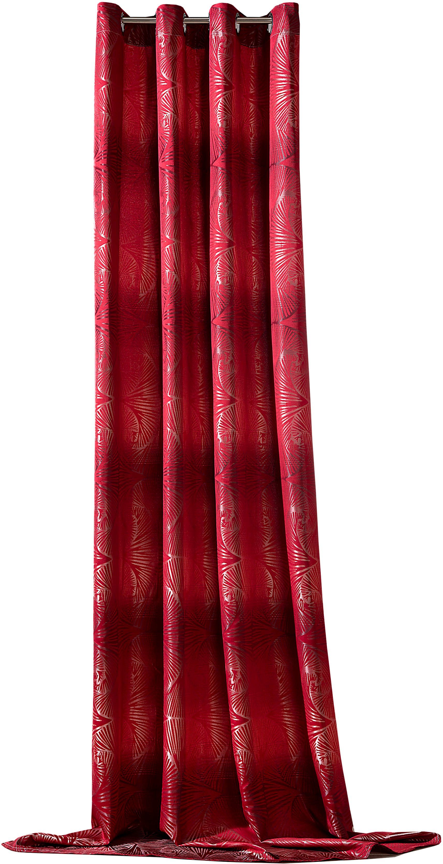 Vorhang Gingko, Weckbrodt, Ösen (1 Jacquard blickdicht, Ösenschal, mit Muster, blickdicht St), rot-anthrazit Jacquard, Gingko - Gardine