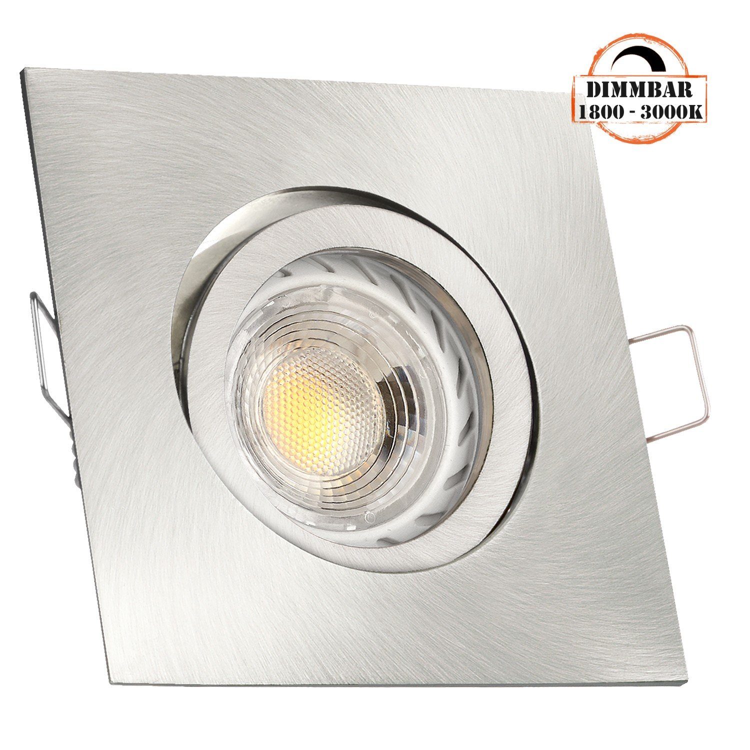 LEDANDO LED Einbaustrahler LED Einbaustrahler Set GU10 in edelstahl /  silber gebürstet mit 5,5W L, Druckguss-Einbaustrahler edelstahl / silber  gebürstet in eckig, 30° schwenkbar