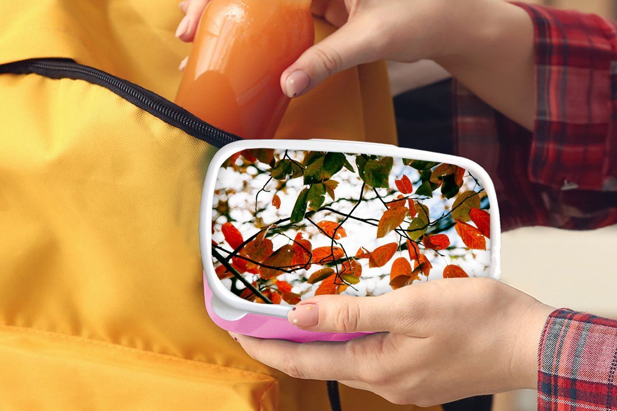 (2-tlg), Brotdose Jahreszeiten, - Kinder, Snackbox, für MuchoWow Blätter Mädchen, - Erwachsene, Landleben - Kunststoff, Lunchbox Herbst rosa Kunststoff Brotbox