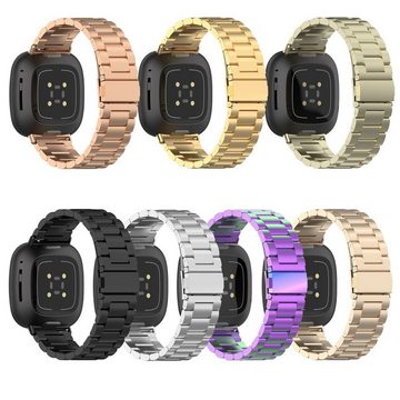 Wigento Smartwatch-Armband Für Fitbit Versa 4 + 3 / Sense 1 + 2 Stahl Metall Ersatz Armband Gold Smart Uhr