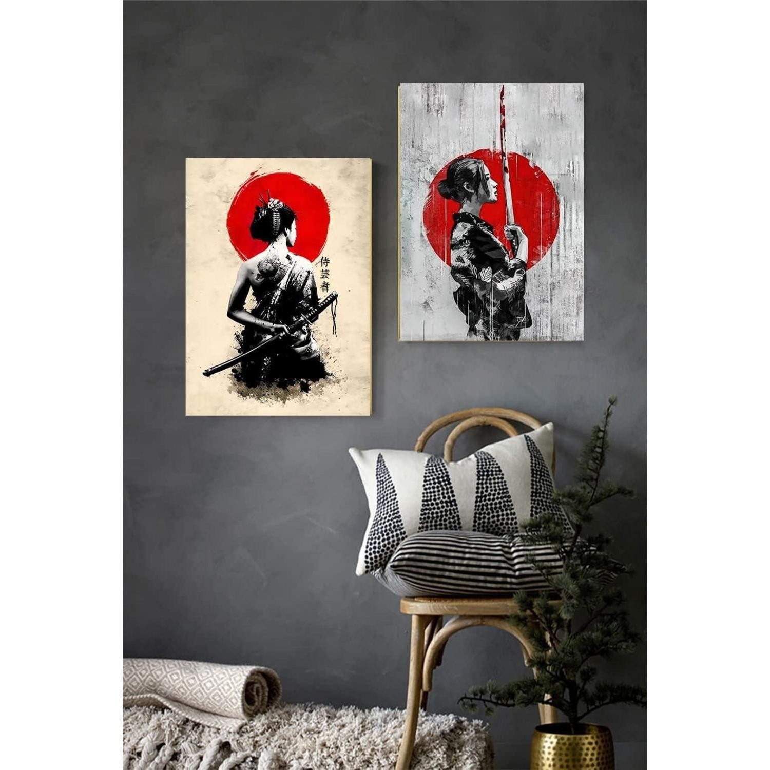 LuxusKollektion Leinwandbild Leinwandbilder Japanisch Frau Kunstdrucke Wanddeko 3PCS 30x40cm