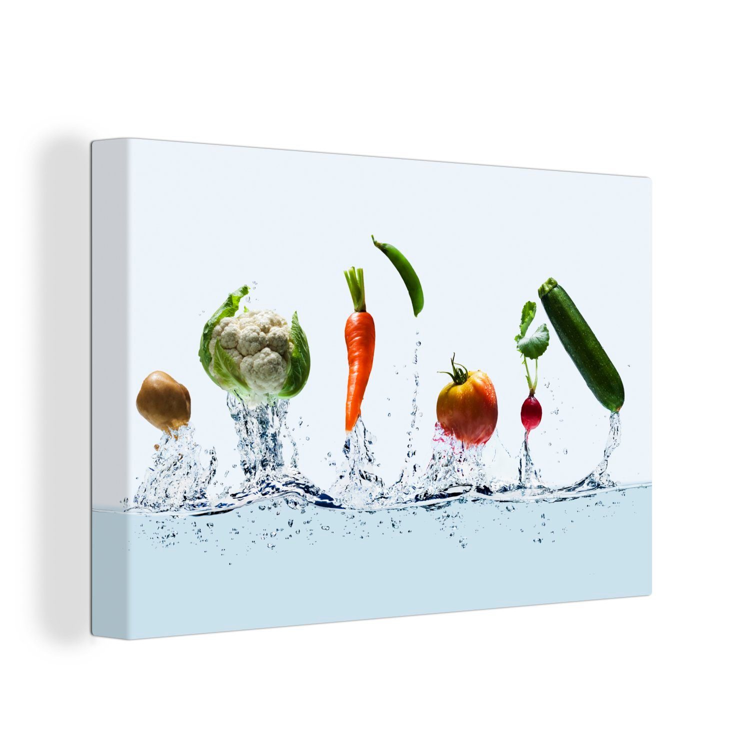 OneMillionCanvasses® Leinwandbild Gemüse - Wasser - Zucchini, (1 St), Wandbild Leinwandbilder, Aufhängefertig, Wanddeko, 30x20 cm