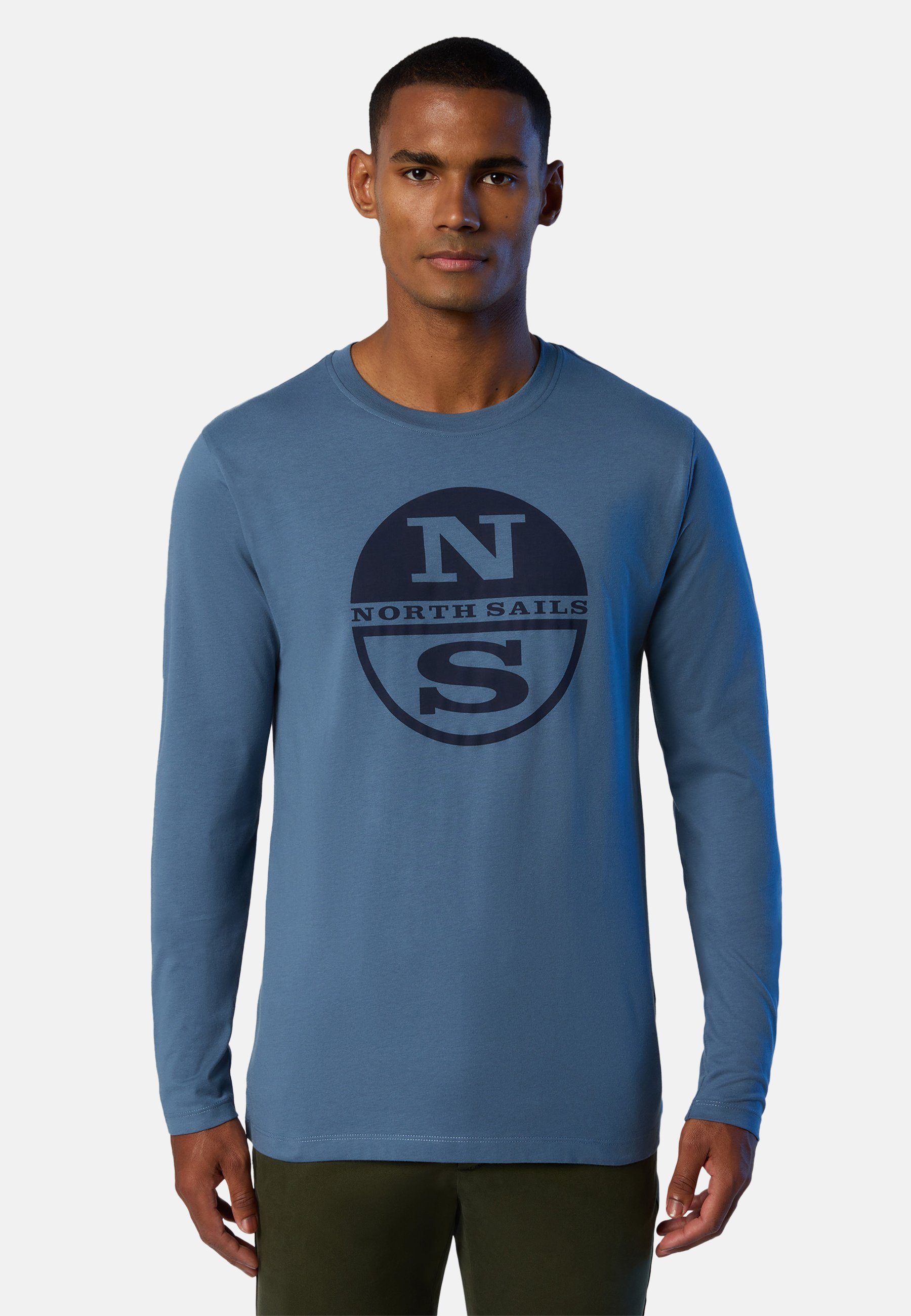 Sails blau Logo-Druck North Langarm-T-Shirt Design mit klassischem T-Shirt mit
