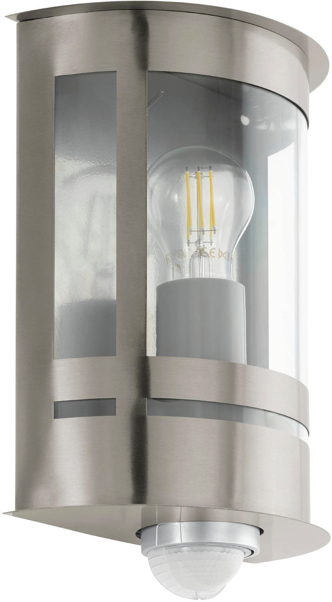 EGLO Wandleuchte Tribano Außen-Wandlampe, Außenleuchte, silber, Wandleuchte, E27, IP44, ohne Leuchtmittel, Wand-/Deckenleuchte - L20 x H26 x AL10 cm - edelstahl - 1X60W exkl.