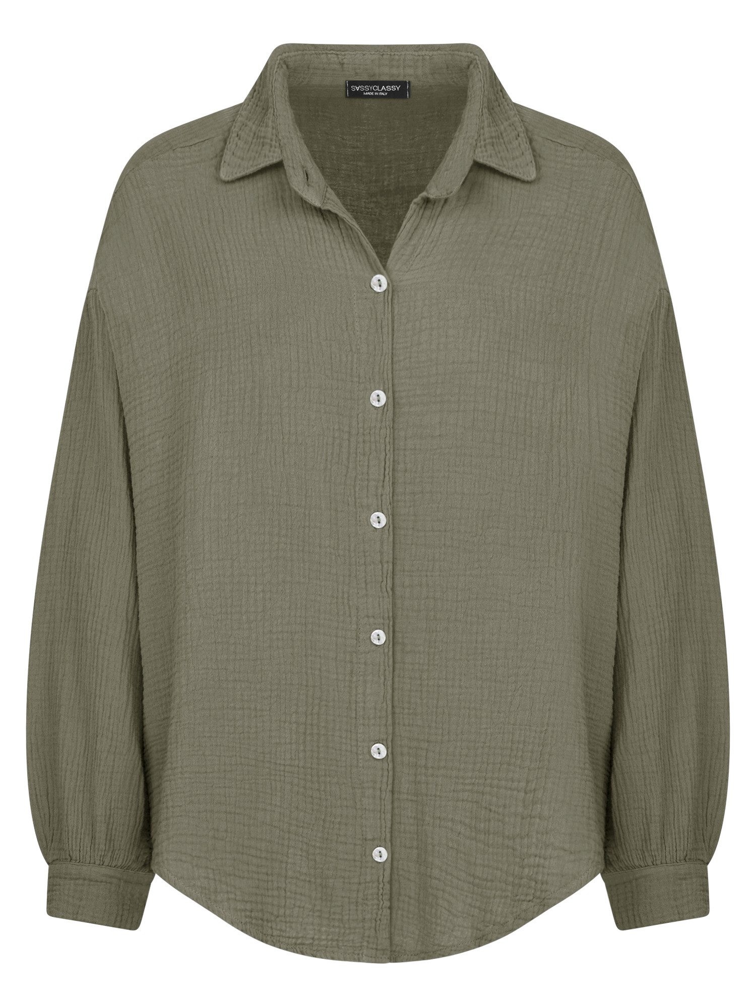 SASSYCLASSY Longbluse Oversize Musselin Bluse Damen kurz Langarm Elegant He günstig online kaufen