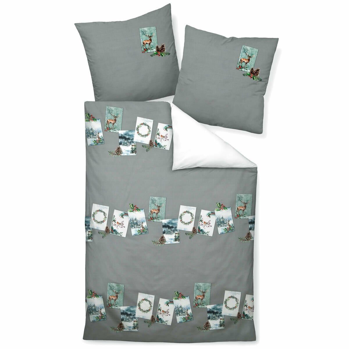 Bettwäsche Janine Modern Art Mako-Satin Bettwäsche 135x200 Postkarten Hirsch