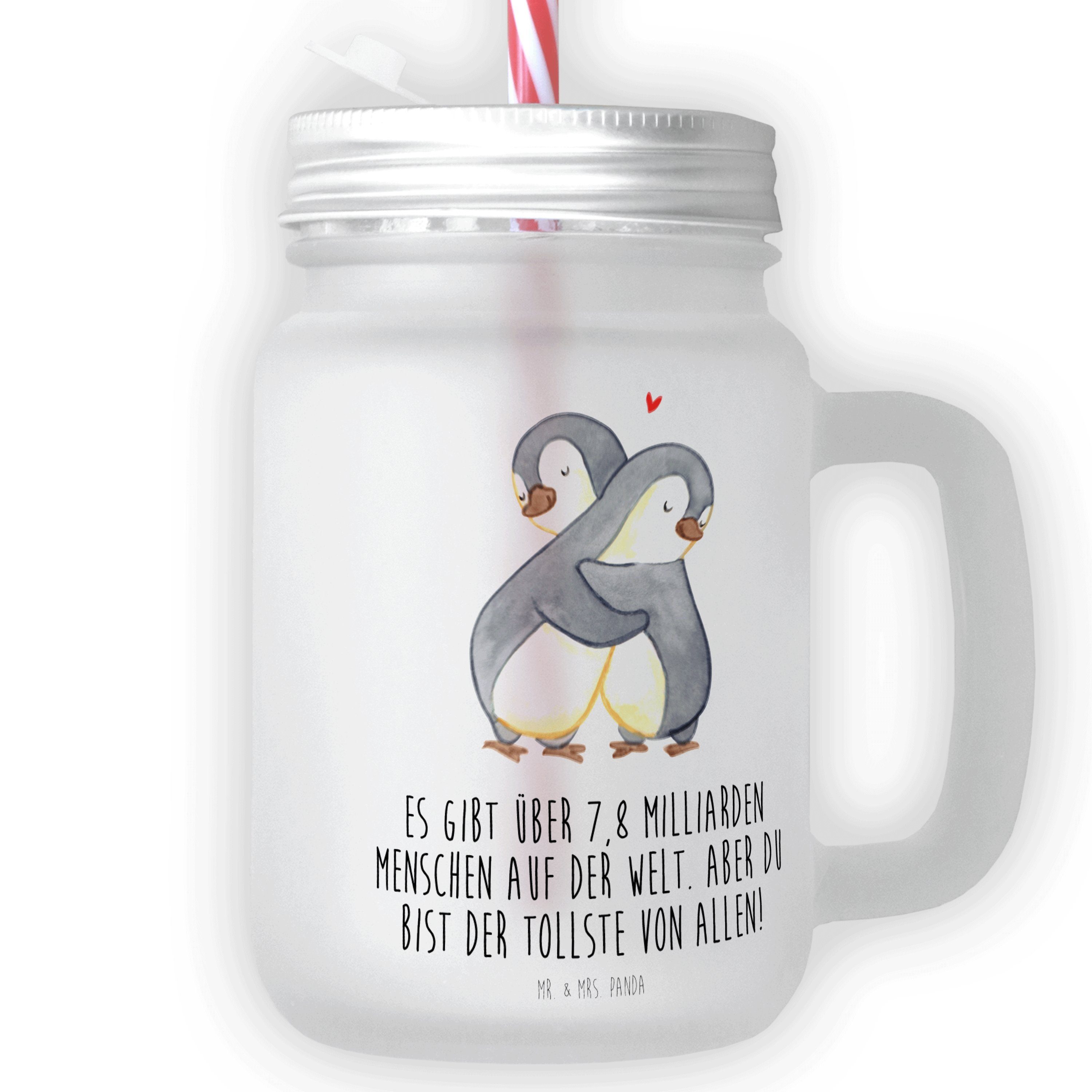 Mr. & Mrs. Panda Glas Geschenk, Transparent Pinguine Ehema, Glas, Kuscheln Premium - Glas Schraubdeckel 