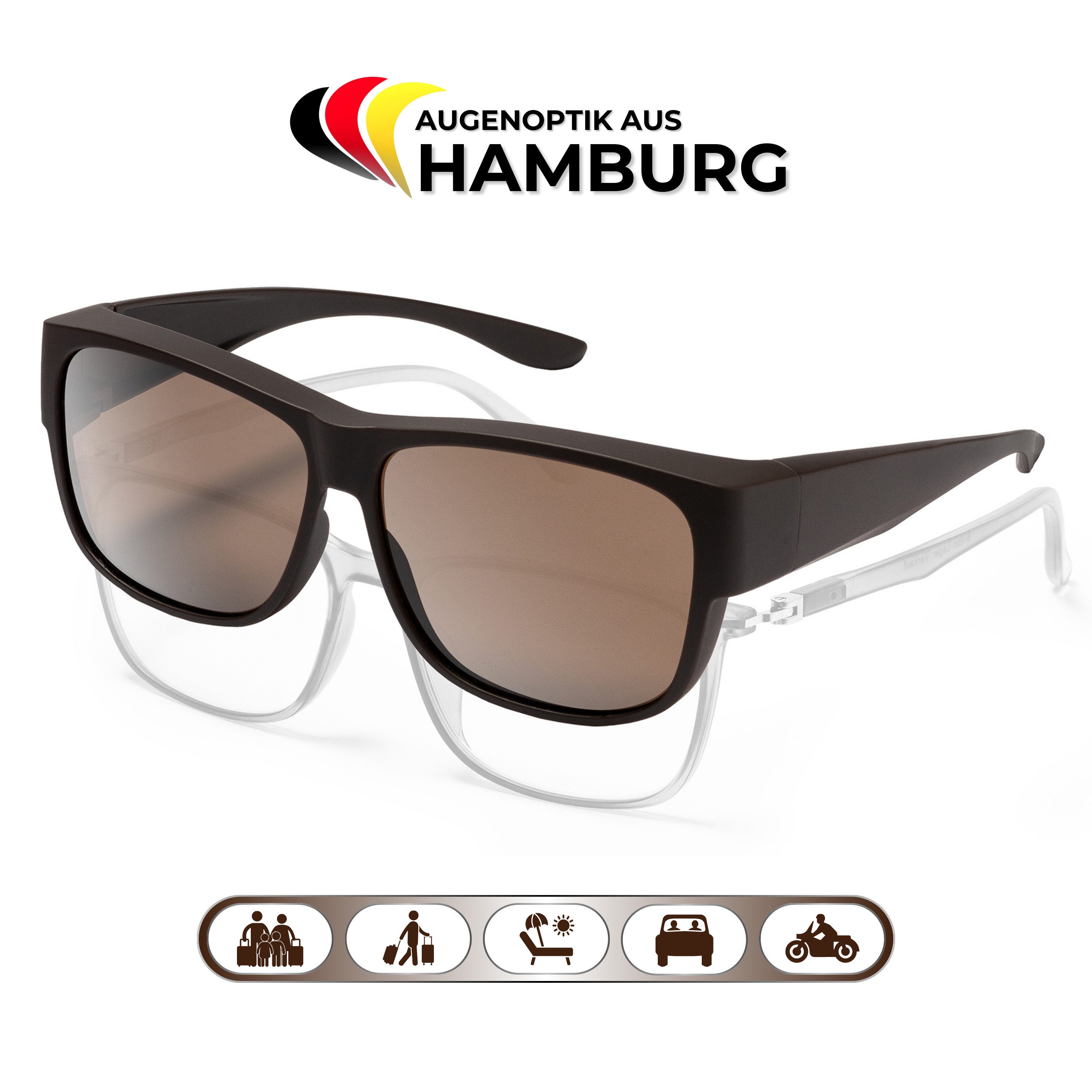 Sonnenbrille, Überziehbrille, Polarisierte Überbrille für Brillenträger, Fit Over
