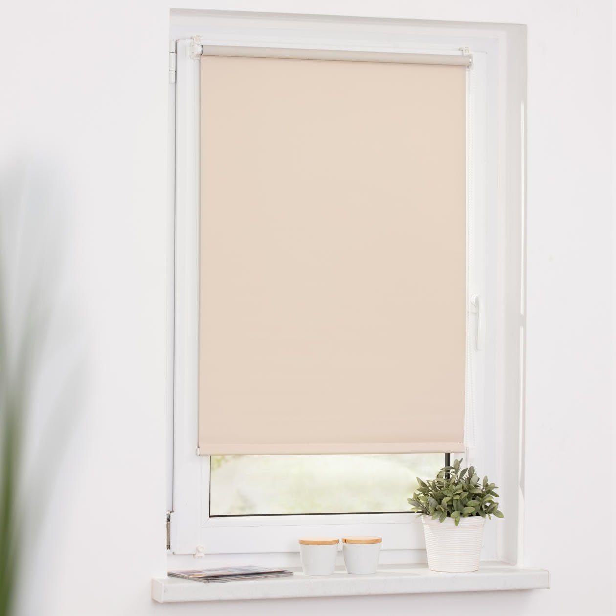 und Türen, Klemmfix, Uni ohne verdunkelnd, LICHTBLICK und Klemmfix Farbbeschichtung Fenster verspannt, creme Bohren, mit Seitenzugrollo ORIGINAL, für - Rollo, Klemmträger