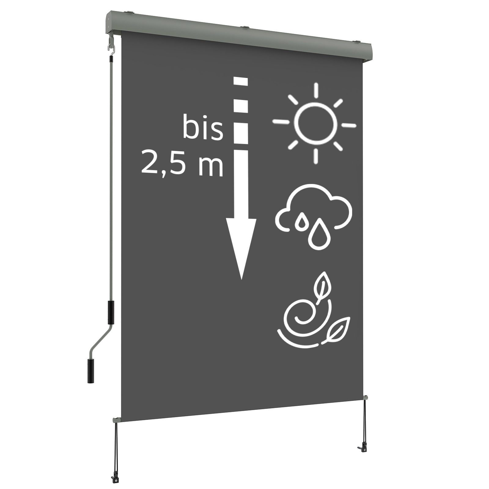 NOOR Senkrechtmarkise EXCLUSIV Sichtschutz mit Handkurbel - max. Длина 250 cm - Wand- oder Deckenmontage