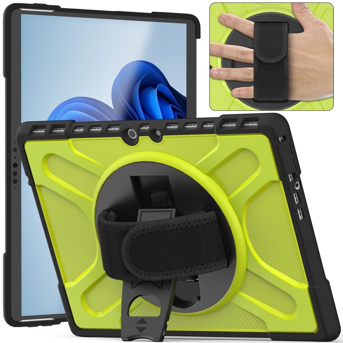 Wigento Tablet-Hülle »Für Microsoft Surface Pro 8 aufstellbare Outdoor  Hybrid Grün 360 Grad mit Trage Gurt Tablet Tasche Etuis Cover Case Schutz  Robust Neu«