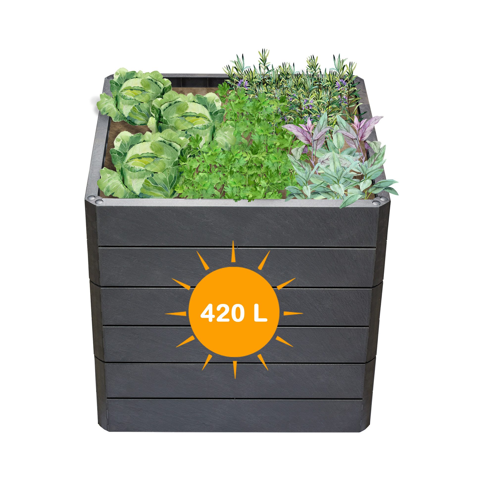Yoursol Hochbeet QUADRO L 75 Hochbeet Wood mit Flora Wassersparsystem, 420 Liter, Integriertes Wassersparsystem, Stecksystem, Echt-Holz-Optik