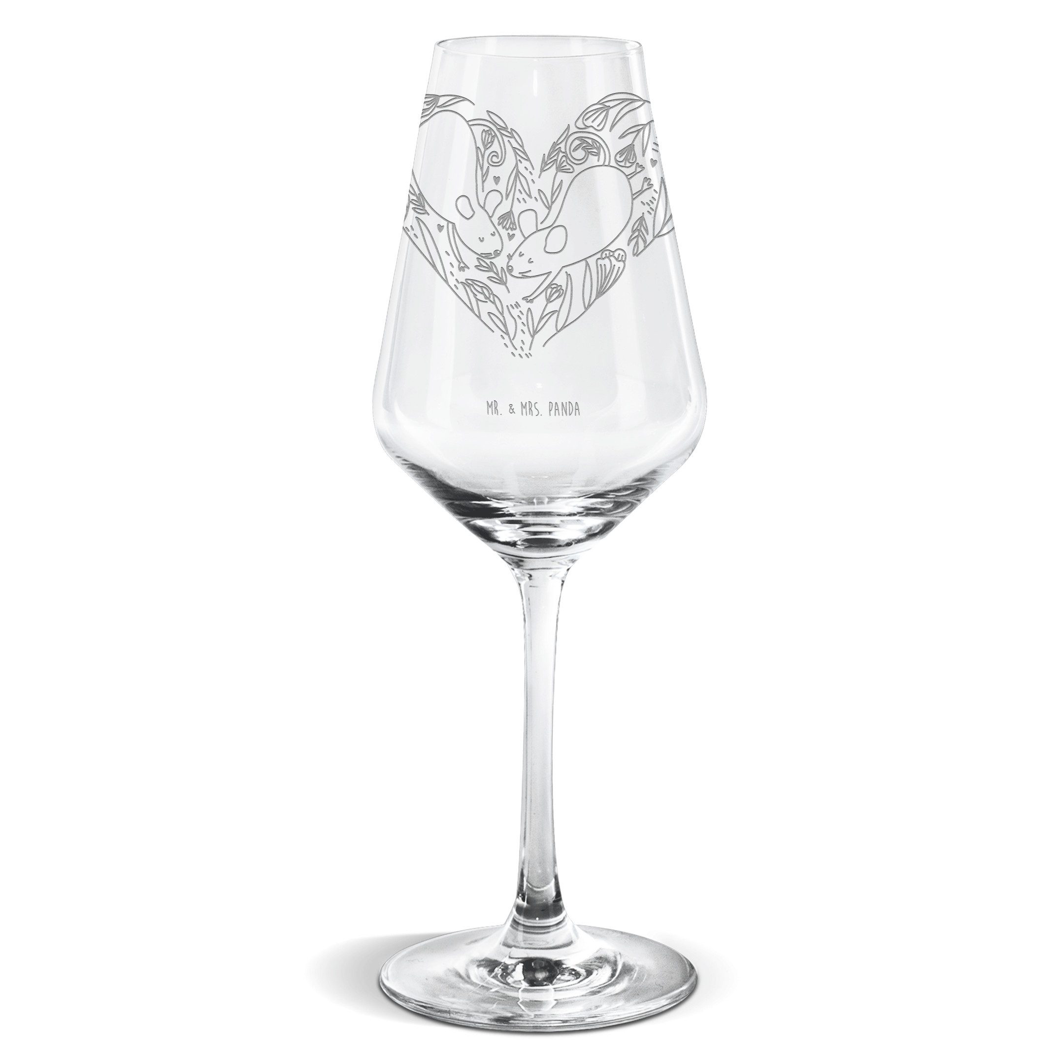 Mr. & Mrs. Panda Weißweinglas Mäuse Herz - Transparent - Geschenk, Weißwein Glas, Weinglas, Maus, L, Premium Glas, Alltagstauglich & robust