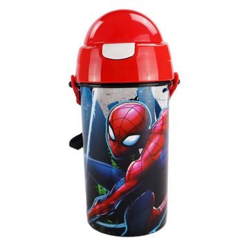 MARVEL Trinkflasche Marvel Spiderman Wasserflasche 500 ml, Flasche integrierter Trinkhalm und Tragegurt