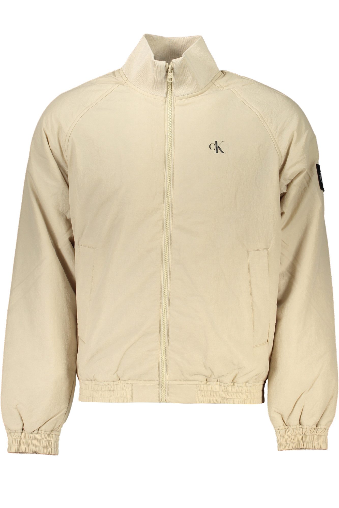 Calvin Klein Jeans Outdoorjacke Herrenjacke Beige Langarm mit Logo aus recycelten Materialien