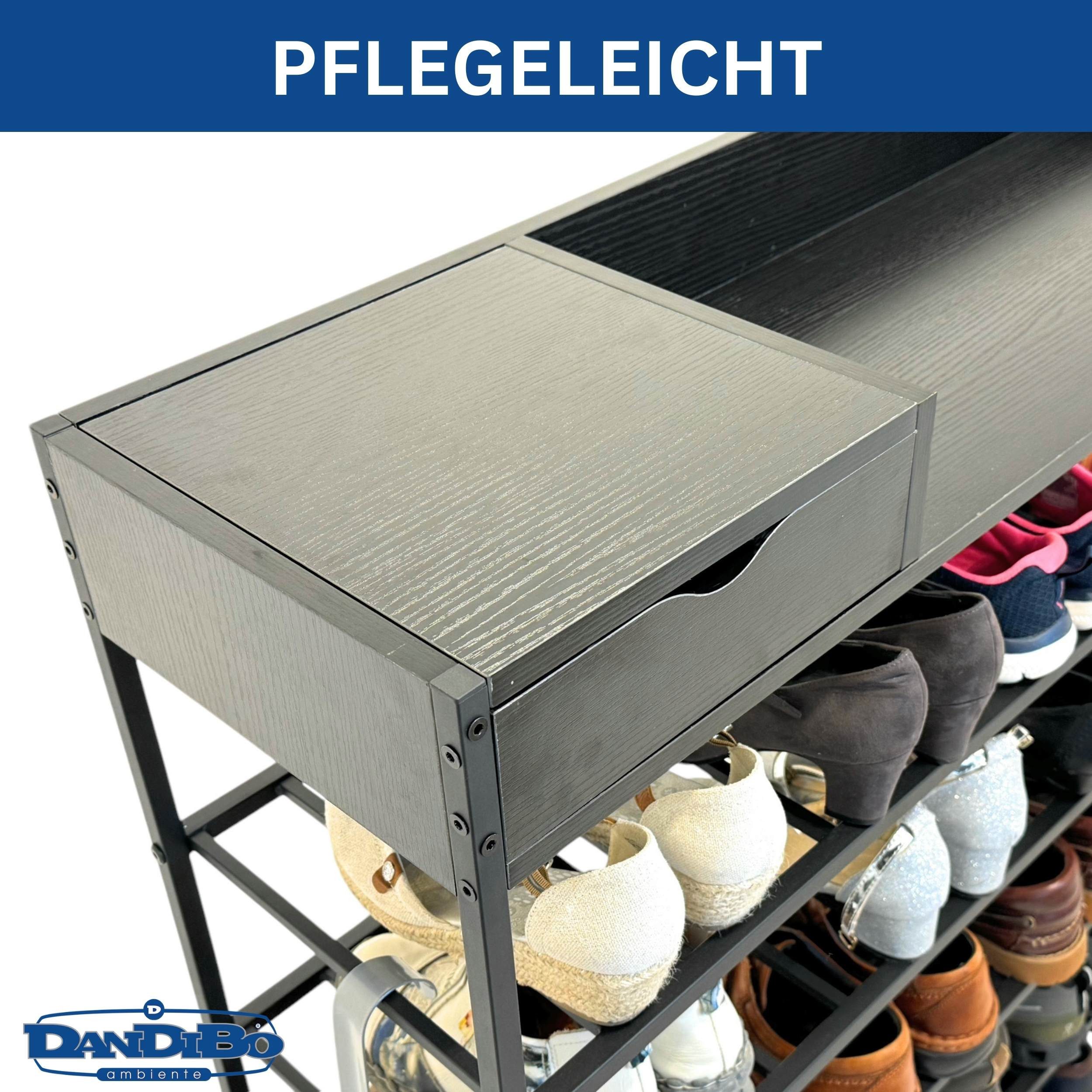DanDiBo Schuhregal Schmal Hoch Metall Schwarz Modern 6 Etagen 100 cm mit Ablage, Schuhständer mit Stauraum Schuhablage Schuhaufbewahrung Regal Design – Bild 4 von 5