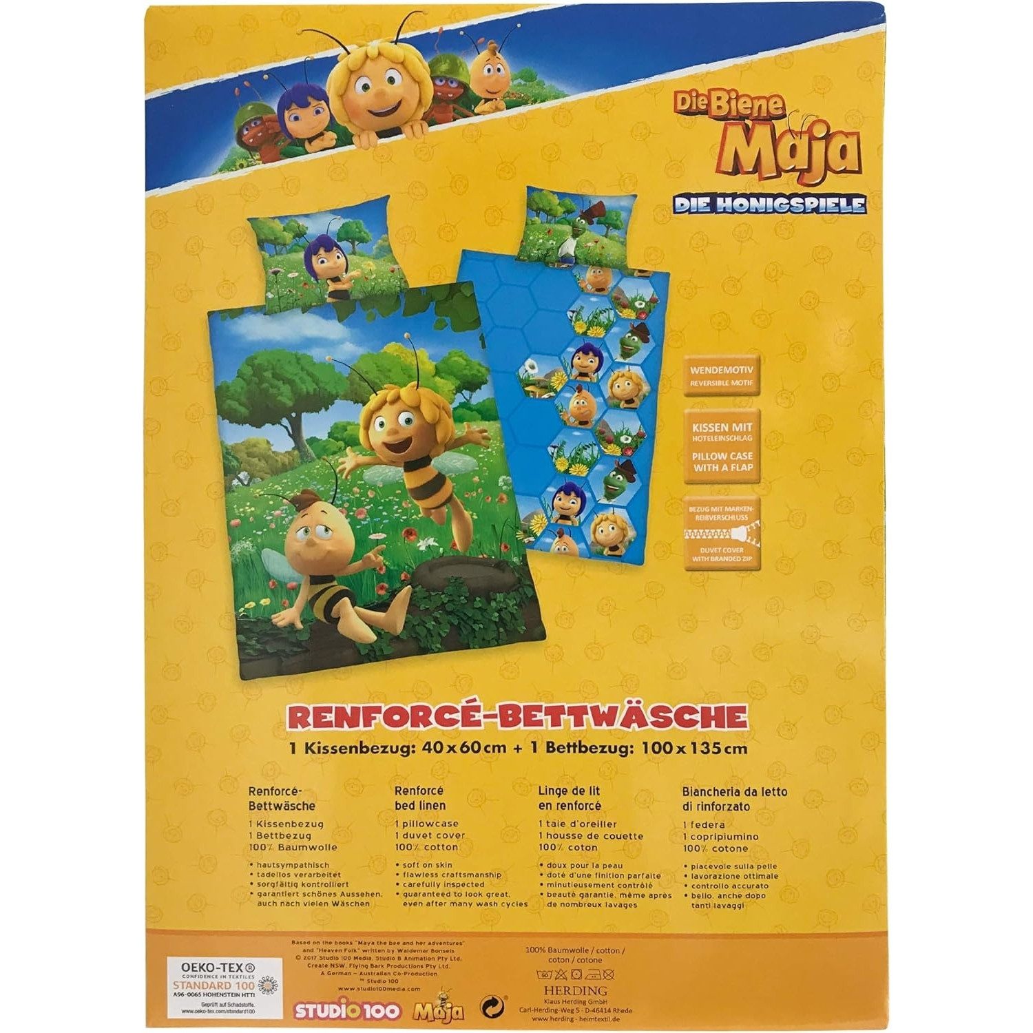 Herding Kinderbettwäsche BIENE MAJA Bettwäsche-Set Kleinkinder Wendebettwäsche Decke 100x135c, Renforcé, 2 teilig, 100% Baumwolle – Bild 5 von 5
