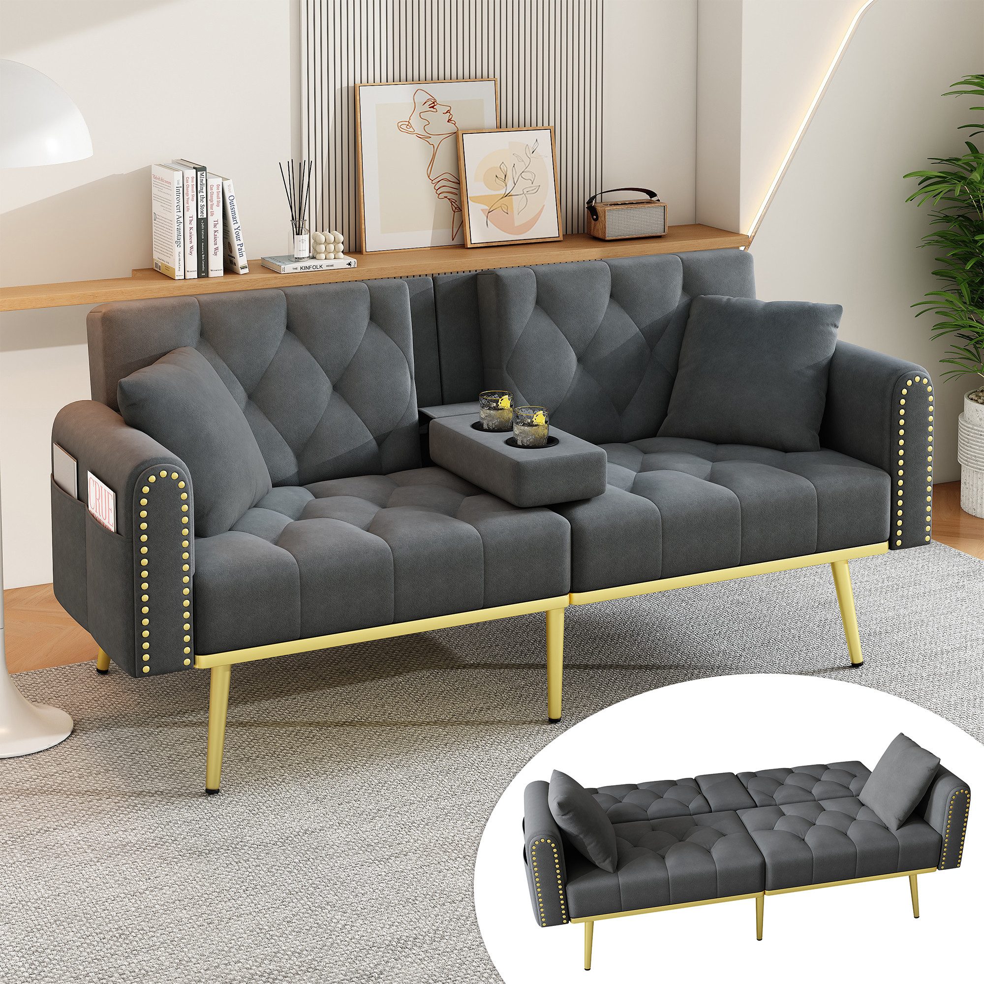 Merax Schlafsofa mit 3 verstellbaren Neigungswinkeln & ausklappbarer Liegef günstig online kaufen