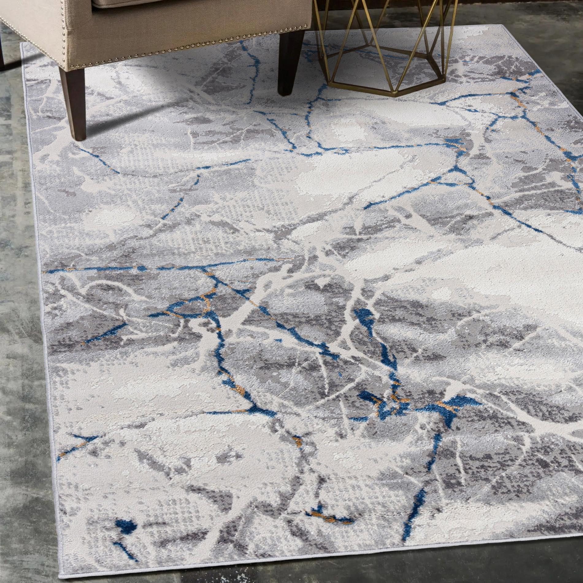 Mazovia Designteppich Glamour Marmor Anthrazit Grau Wohnzimmer, Schlafzimmer, Esszimmer, Fußbodenheizung – Bild 2 von 5