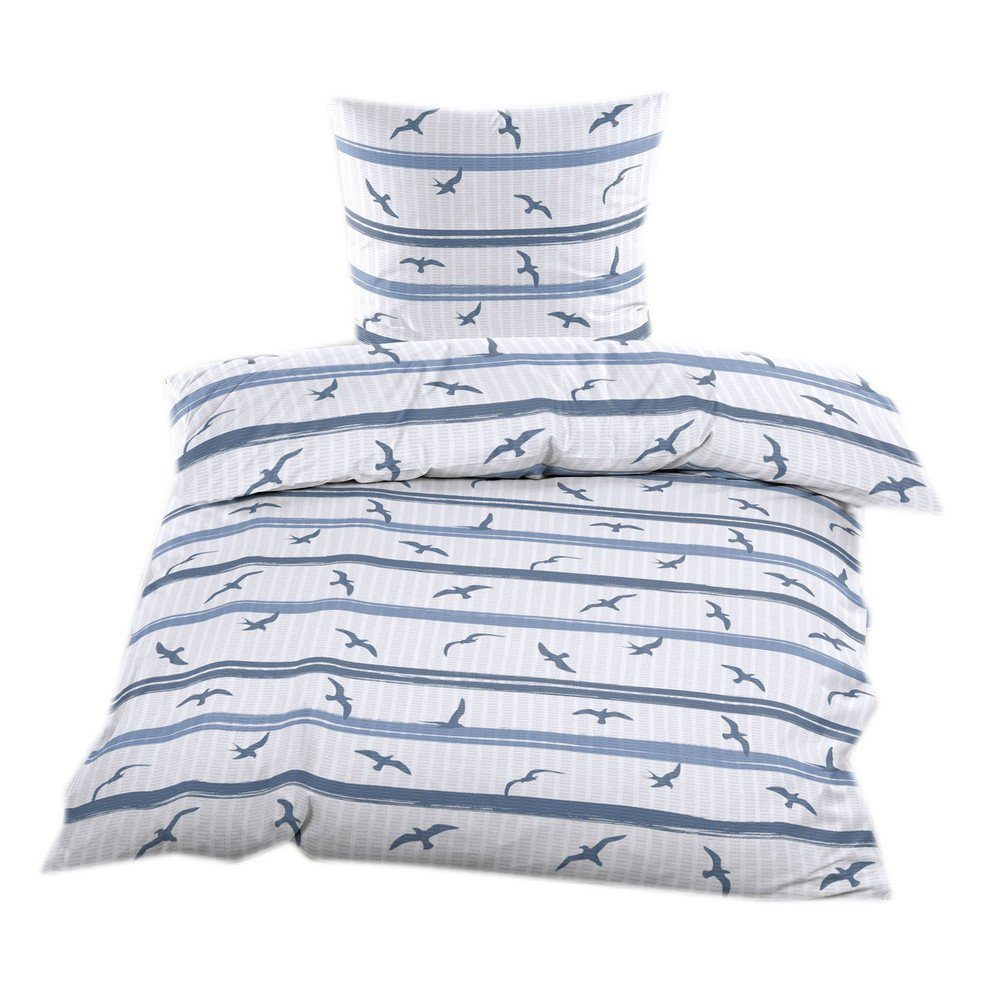 Bettwäsche »Seersucker Bettwäsche Garnitur 135x200 mit Reißverschluss in  Weiß Blau Maritim Vögel«, Casa Colori, luftig leichte Sommerbettwäsche  online kaufen | OTTO