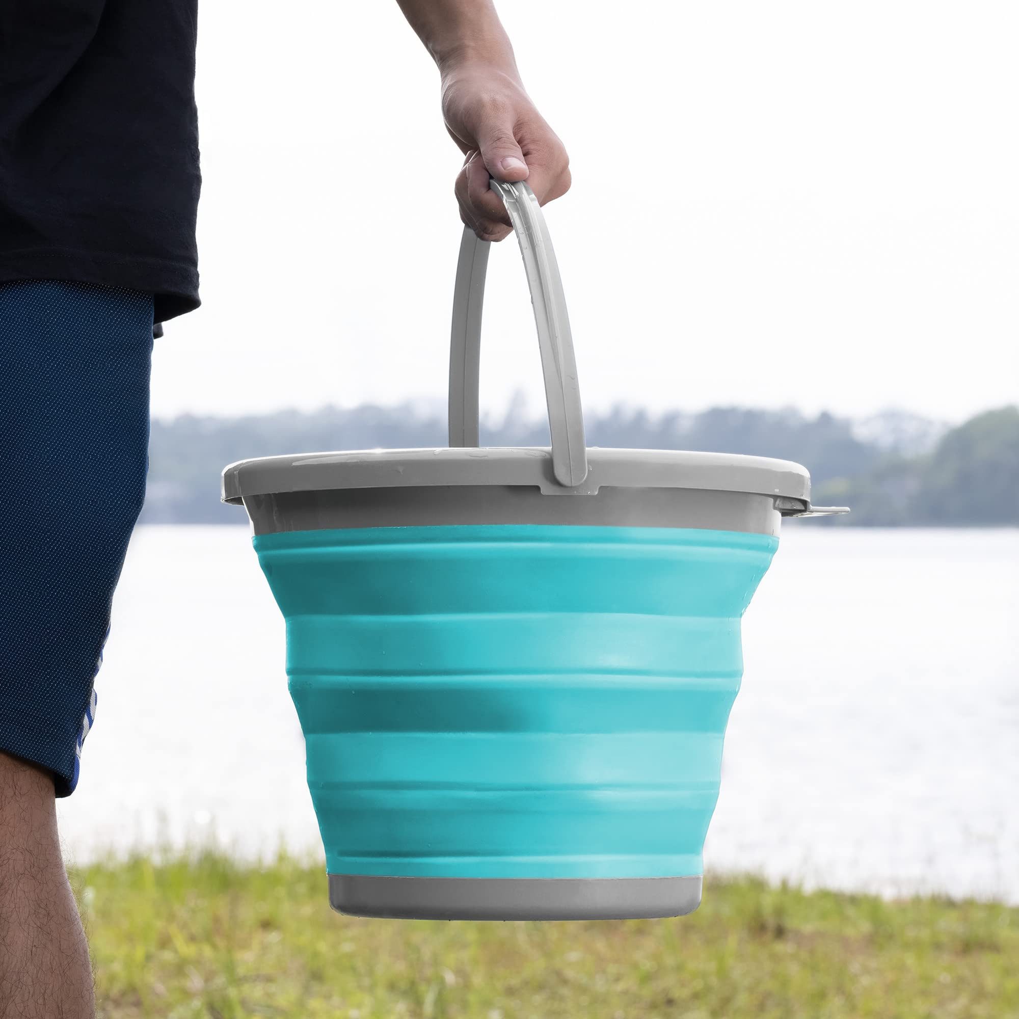 Navaris Putzeimer Navaris Falteimer Silikon 10L, faltbarer Eimer, Blau-Grau