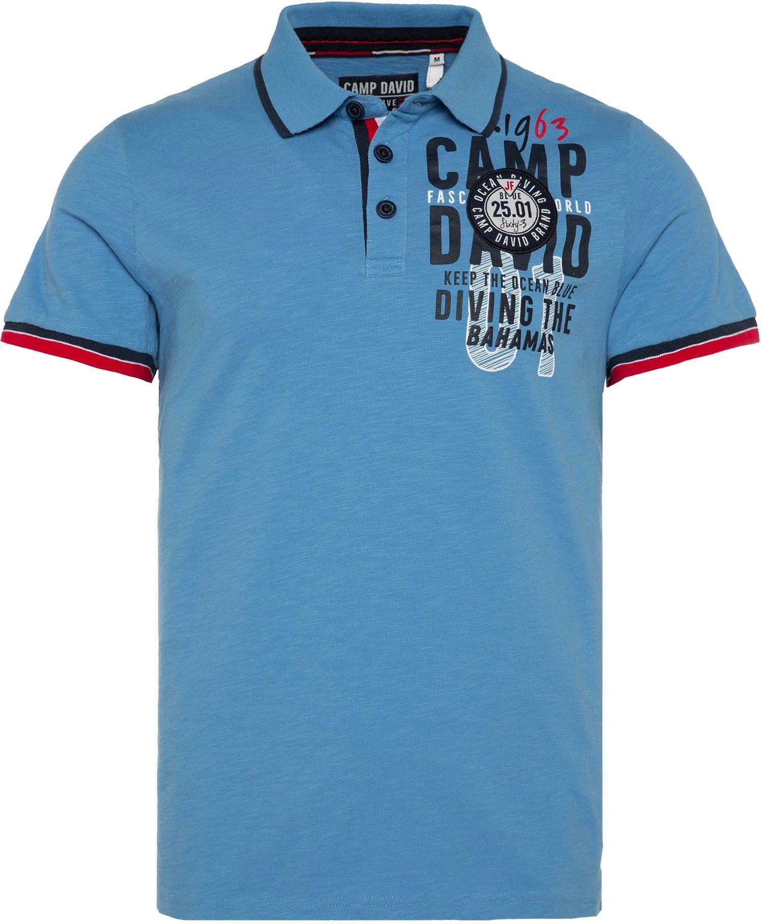 CAMP DAVID Poloshirt Kontrastnähten scuba blue mit