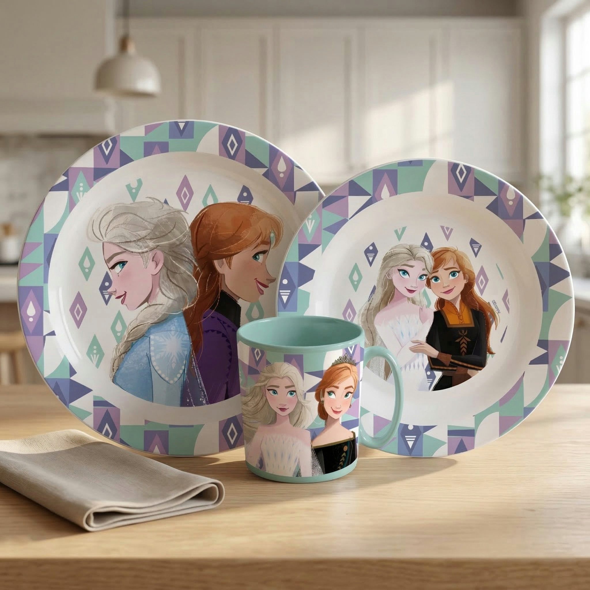 Disney Kindergeschirr-Set Disney Die Eiskönigin Elsa Kinder Geschirr-Set 3 teilig (3-tlg), 1 Personen, Becher Teller Schüssel