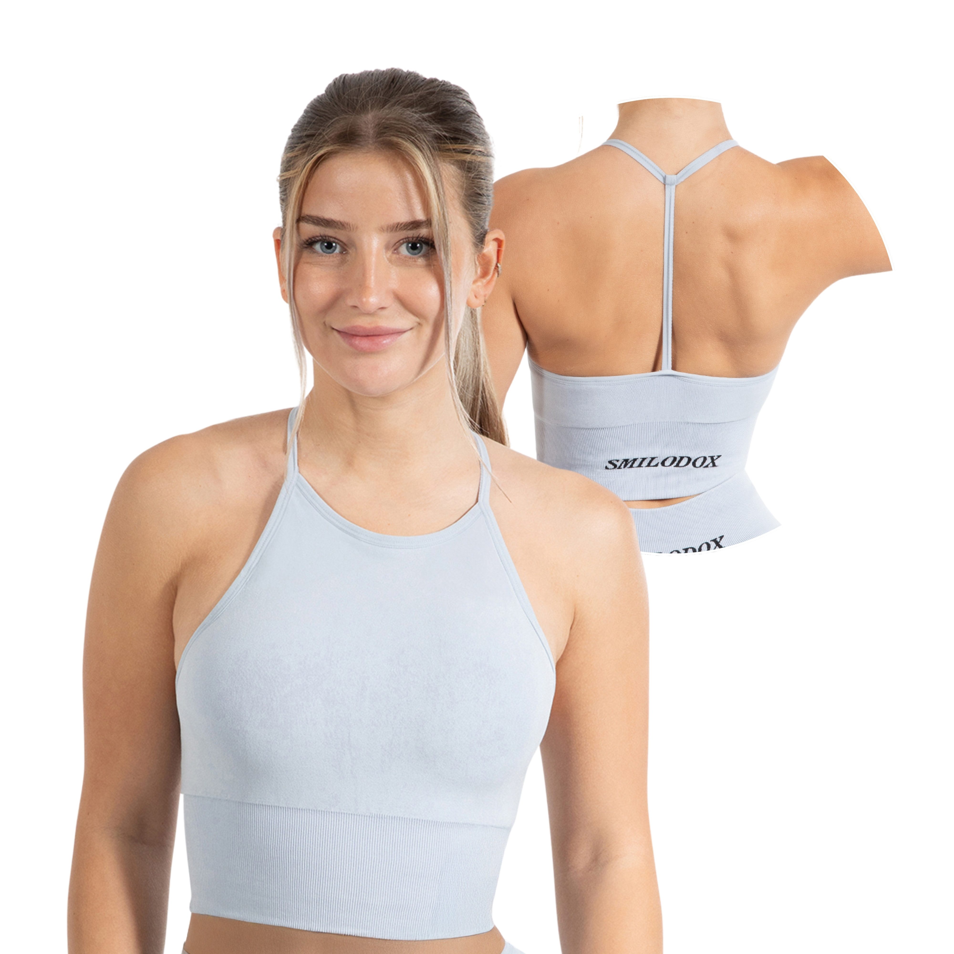 Smilodox Crop-Top Batik Acid Vera, Neckholder Crop Top mit Batik Waschung Seamless Länger Geschnittenen Bra Herausnehmbare Cups Sport Yoga