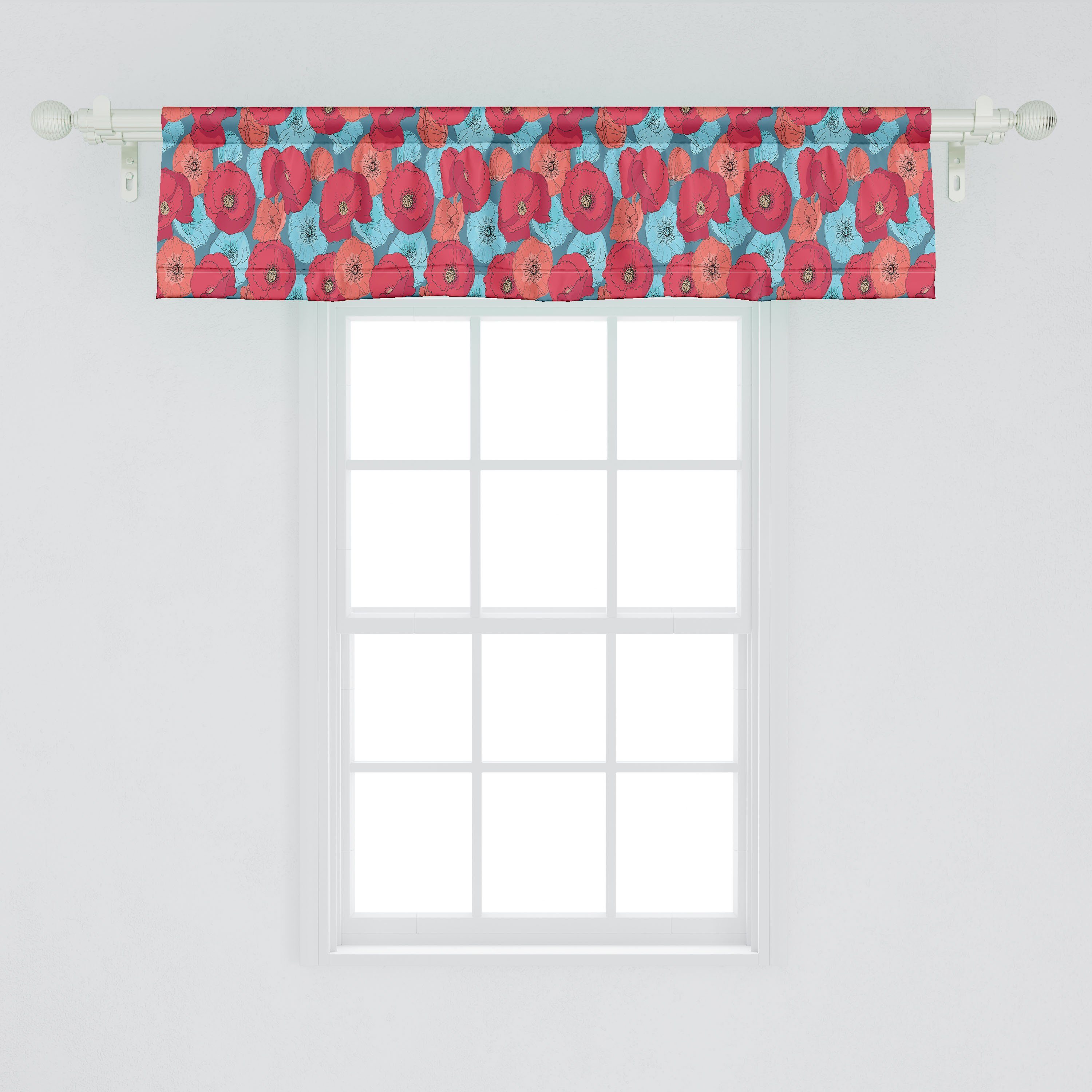 Mohn Vorhang Blumen Scheibengardine mit Dekor Microfaser, Volant Küche Abakuhaus, für blühender Stangentasche, Schlafzimmer