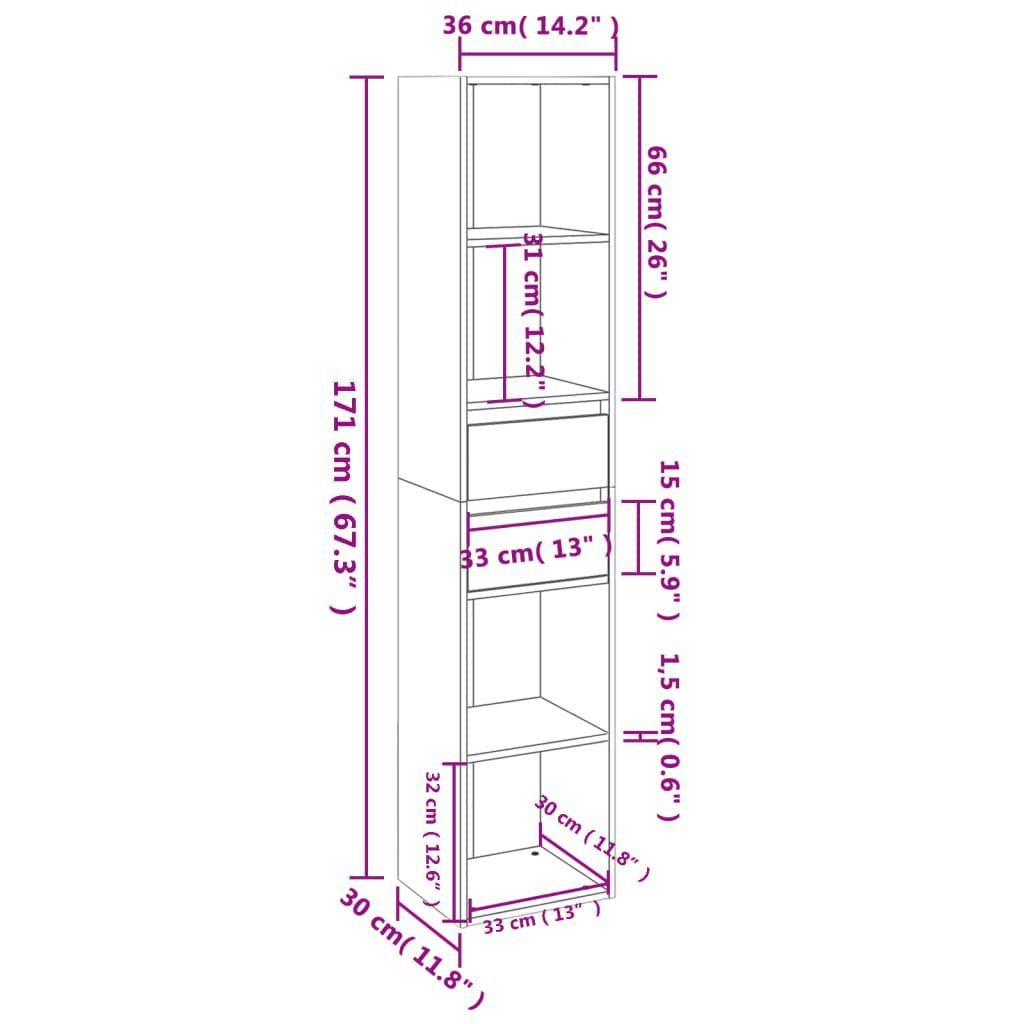 vidaXL Bücherregal Bücherregal 1-tlg. 36x30x171 Hochglanz-Weiß Holzwerkstoff, cm