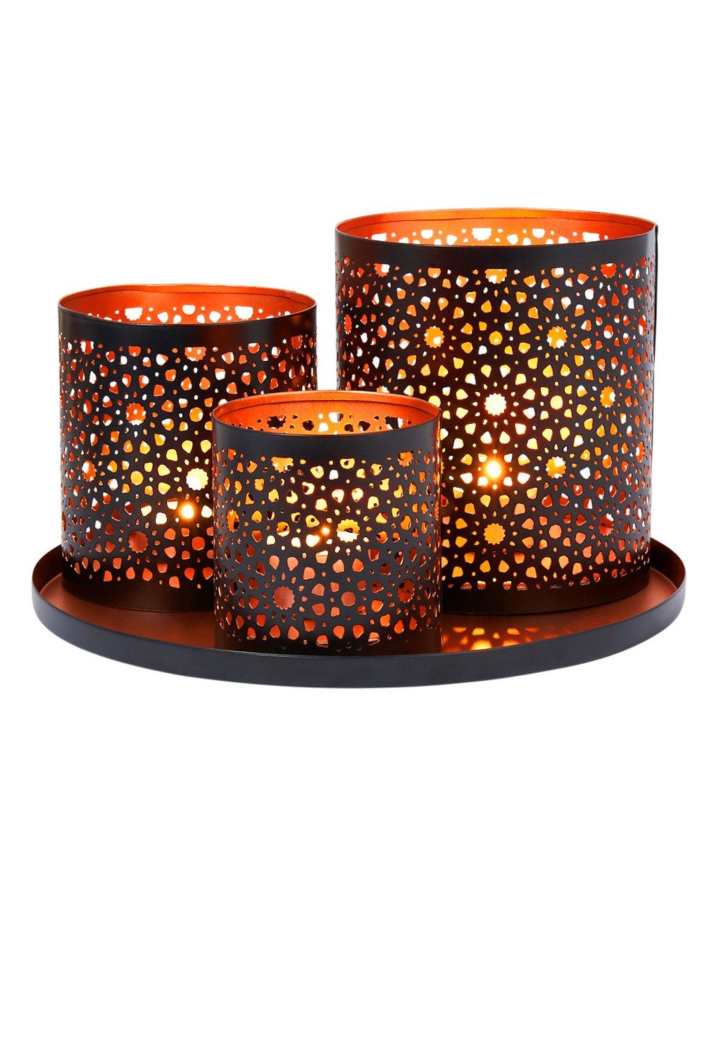 Marrakesch Orient & Mediterran Interior Teelichthalter mit Tablett Geschenkset Windlichter Deko Set Orient -5- (1 St), Handarbeit