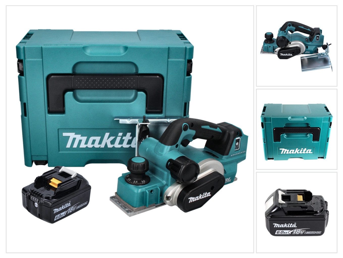 Makita Akku-Falzhobel DKP 181 G1J Akku Hobel Falzhobel 82 mm 18 V Brushless + 1x Akku 6,0