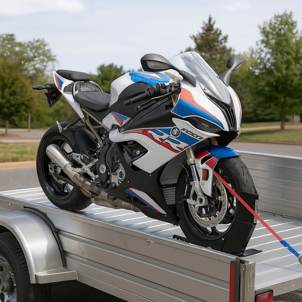 ConStands Motorradheber Easy Transport Fix - Motorrad Wippe Schwarz für Anhänger Vorderrad Tr