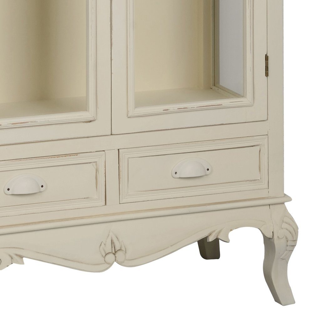 Landhausstil Pappel Stylefy Rimini Creme (Standvitrine, Vitrine Massivholz, Glaselemente, Glasvitrine) Schubladen, mit aus