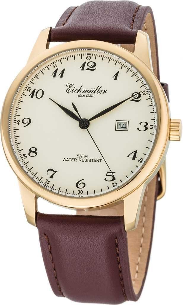 Eichmüller Herrenuhr mm 42 braun RE1062 Lederband Vergoldet Quarzuhr