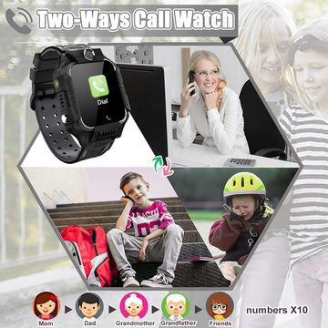PTHTECHUS Smartwatch (1,44 Zoll, Android iOS), Kinder Spiel Telefon Uhr Anruf Taschenrechner Taschenlampe SOS Wecker