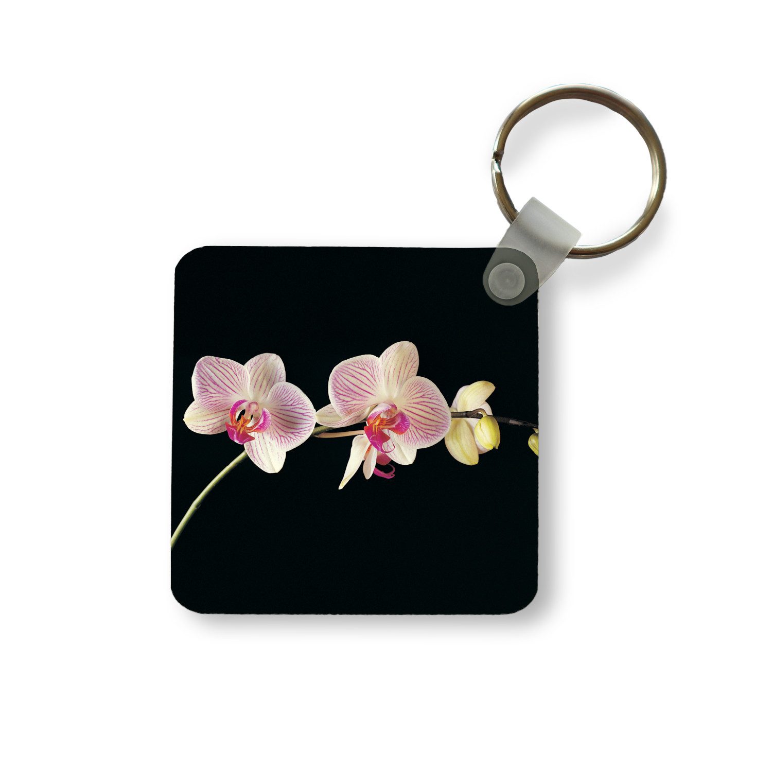 Schlüsselanhänger Orchidee - Blumen - Schwarz - Rosa - Knöpfe